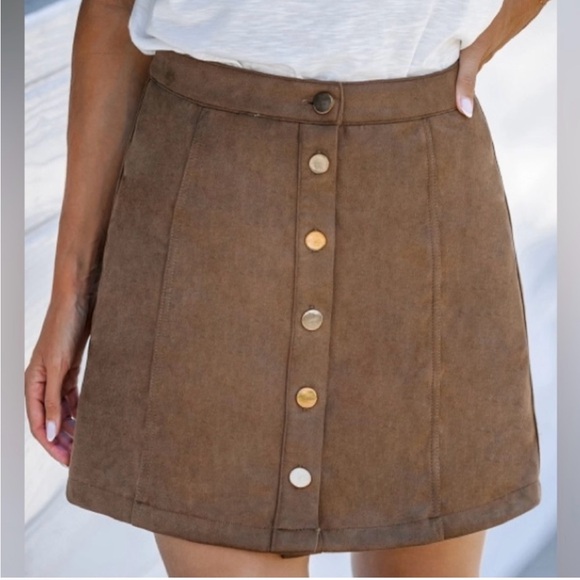 Cupshe Dresses & Skirts - Cupshe NWT M CAMEL Brown FAUX Button-Front LINED SIDE ZIP MINI Skirt